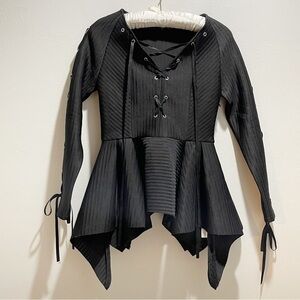 FOR HER NYC Women’s Black Structured Peplum Top Asymmetrical Hem Goth Emo Size M